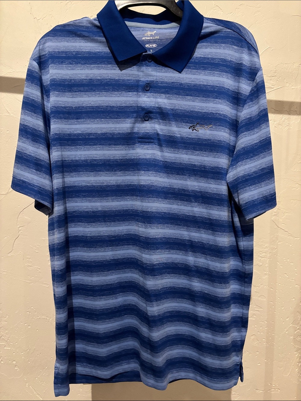 Attack Life by Greg Norman Blue Striped Polo